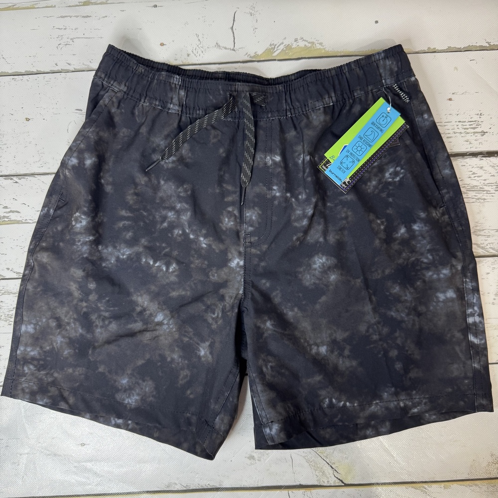 NWT Burnside Boys Swim Trunks Size XL 18 Black Grey Tie-Dye Quick Dry Beach Pool